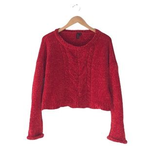 Red Cropped Moon & Madison Sweater Cable Knit